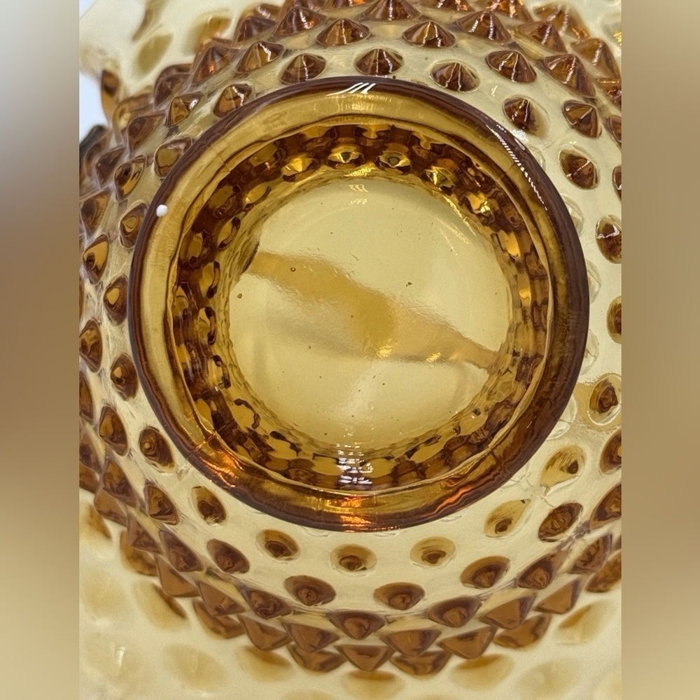 Vintage Amber Hobnail Glass Basket Ruffled Edge Applied Handle Candy Dish - Picture 6 of 9